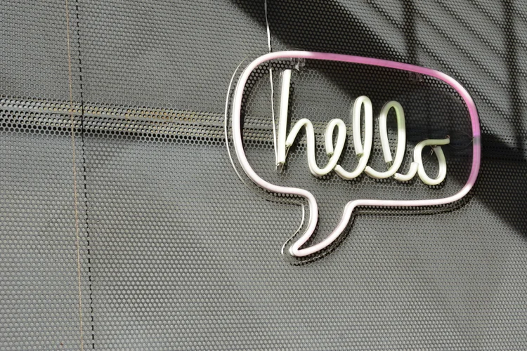 Neon sign reading hello